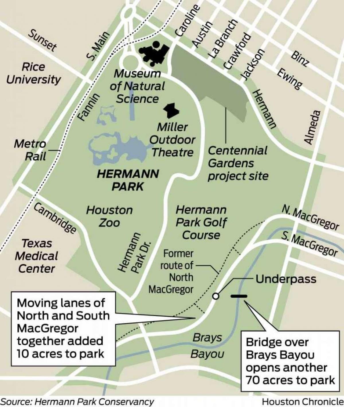 kort over Hermann park