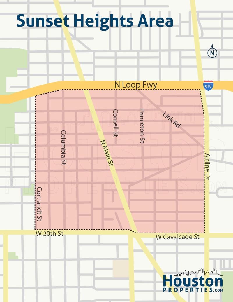 kort over Houston heights