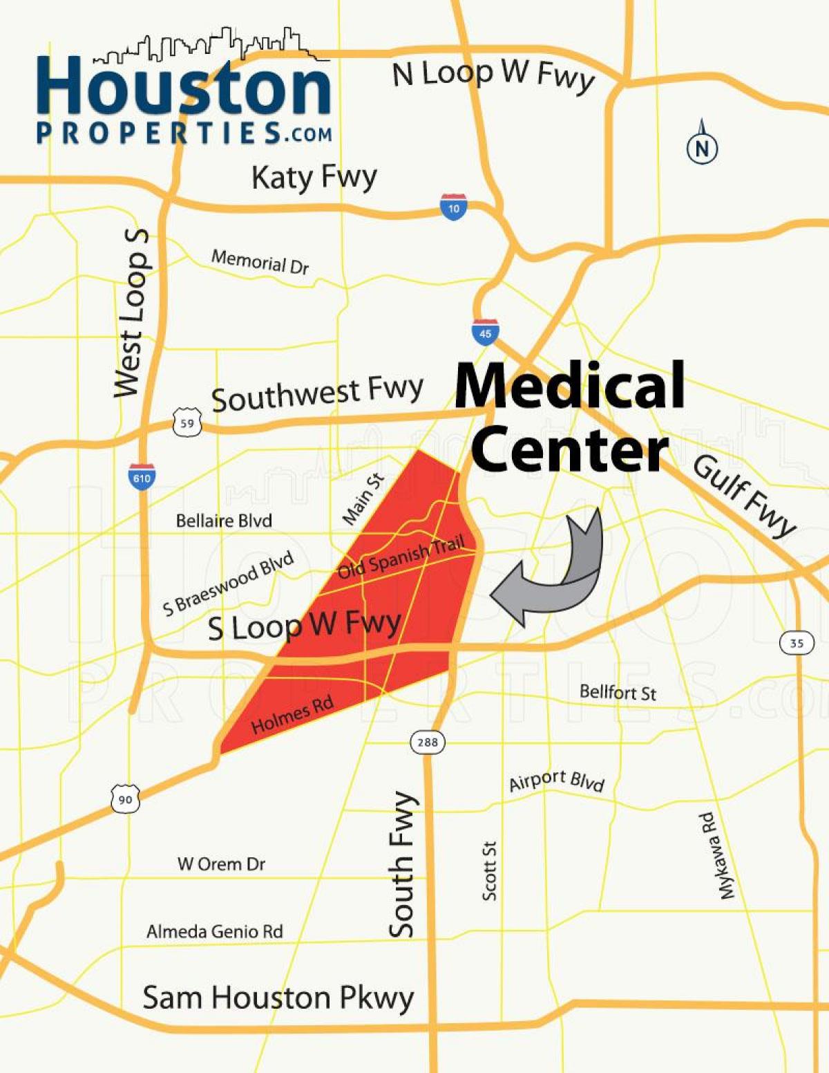 kort over Houston medical center