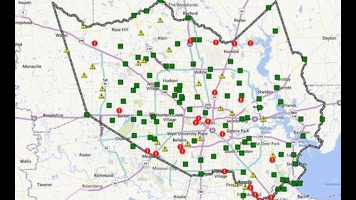 kort over oversvømmede områder i Houston