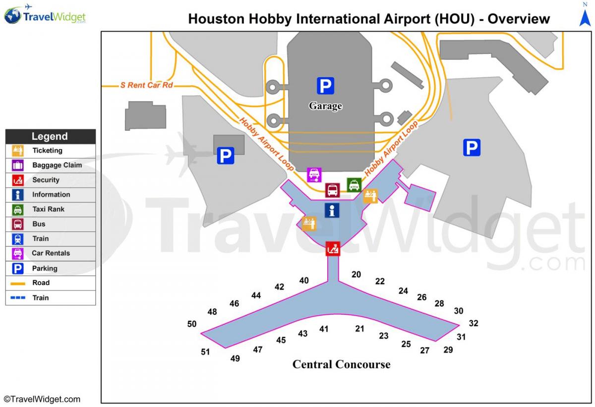 Houston lufthavn terminal et kort